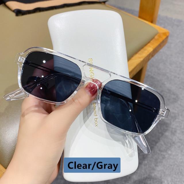 Retro Double Bridge Polarized Square Sunglasses - Pink Gradient