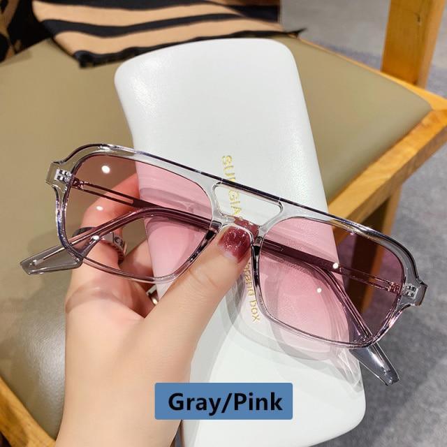 Retro Double Bridge Polarized Square Sunglasses - Pink Gradient