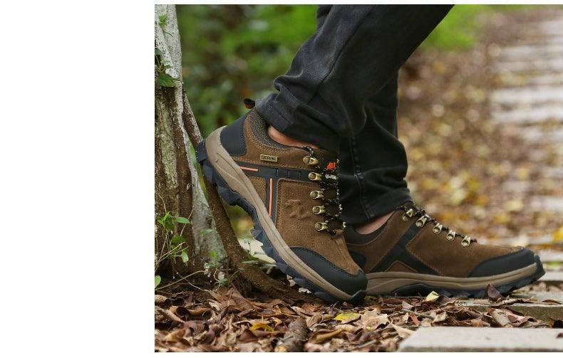 Mens Genuine Leather Hiking Boots, Anti-Slip Sport Ankle Booties