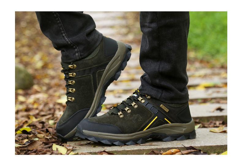 Mens Genuine Leather Hiking Boots, Anti-Slip Sport Ankle Booties