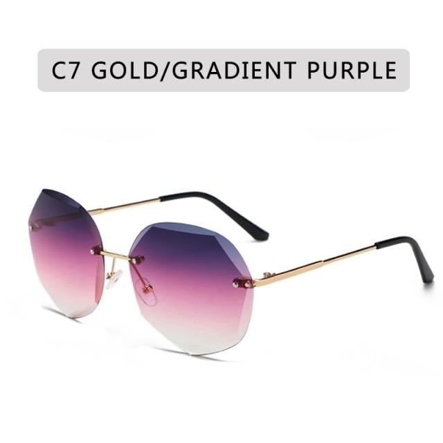 Classic Rimless Diamond Cut Sunglasses, UV400 Protection