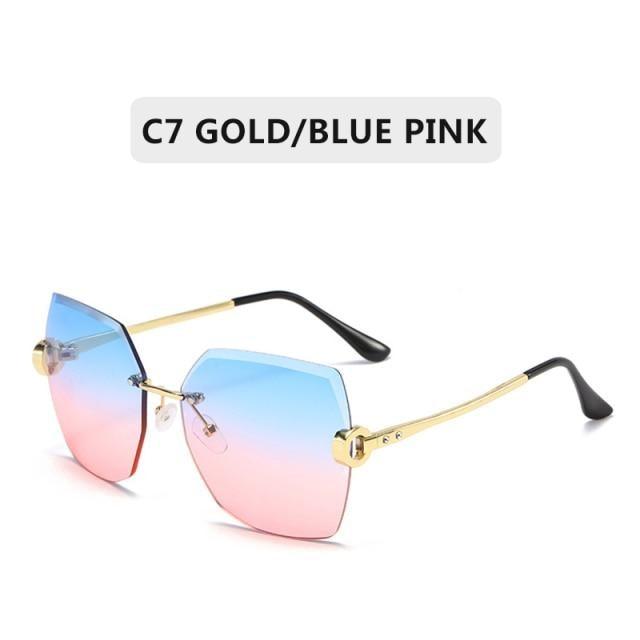 Classic Rimless Diamond Cut Sunglasses, UV400 Protection