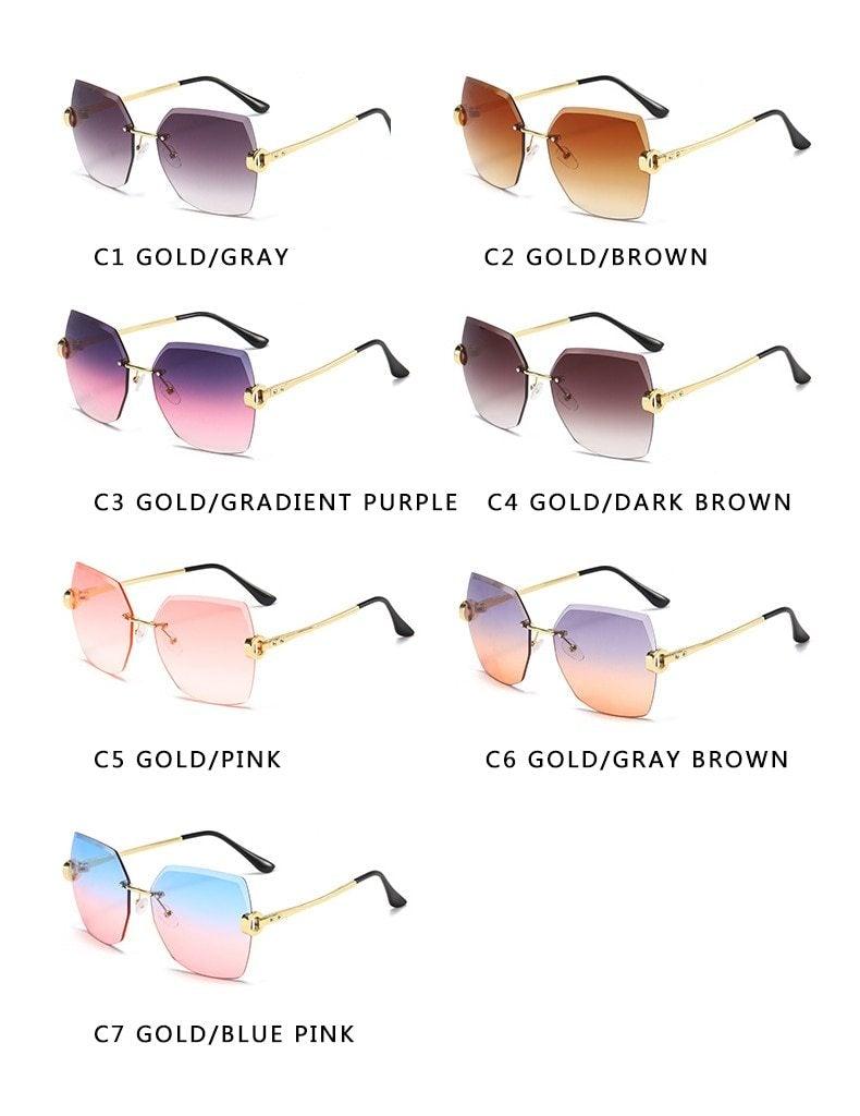 Classic Rimless Diamond Cut Sunglasses, UV400 Protection
