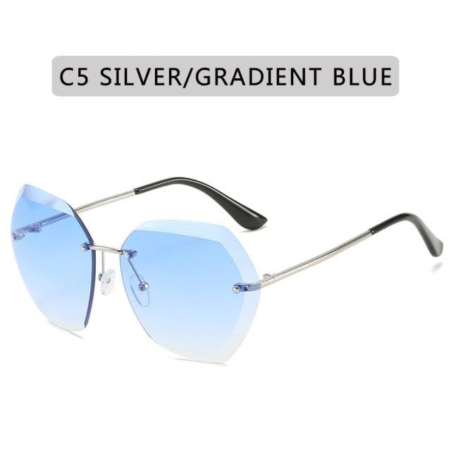 Classic Rimless Diamond Cut Sunglasses, UV400 Protection