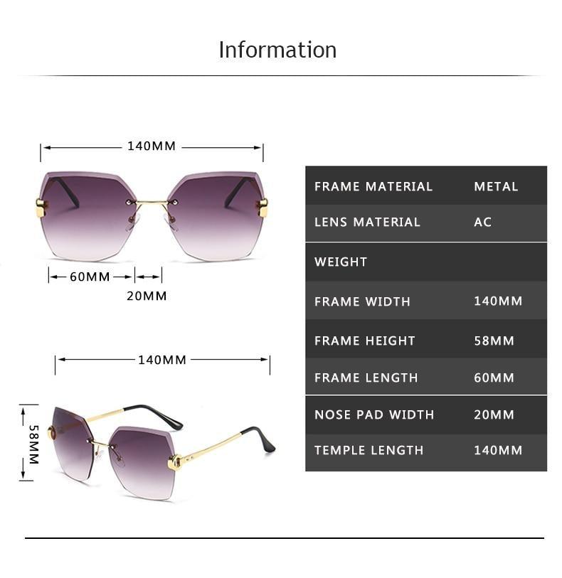 Classic Rimless Diamond Cut Sunglasses, UV400 Protection