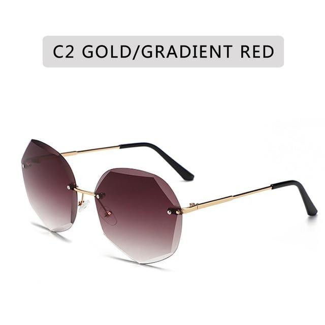 Classic Rimless Diamond Cut Sunglasses, UV400 Protection