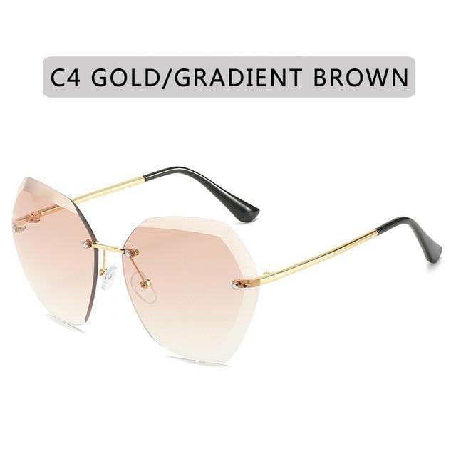 Classic Rimless Diamond Cut Sunglasses, UV400 Protection