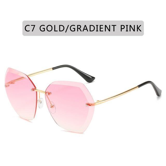 Classic Rimless Diamond Cut Sunglasses, UV400 Protection