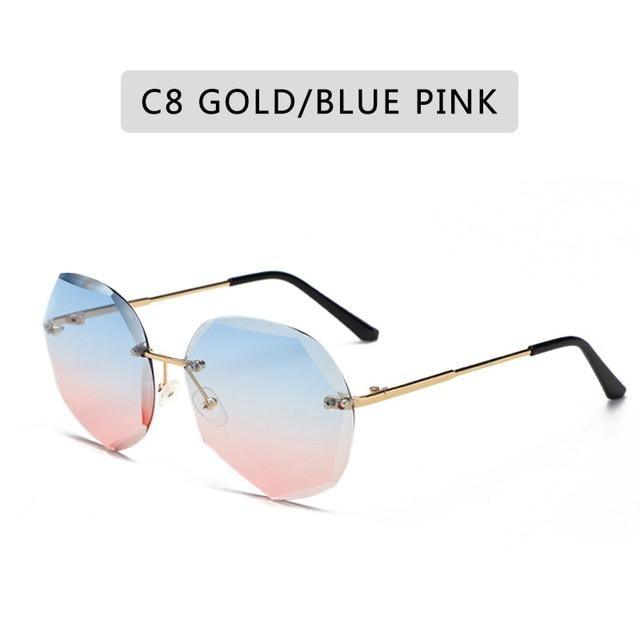 Classic Rimless Diamond Cut Sunglasses, UV400 Protection