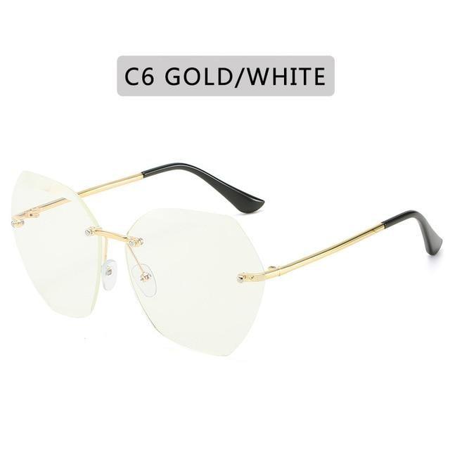 Classic Rimless Diamond Cut Sunglasses, UV400 Protection