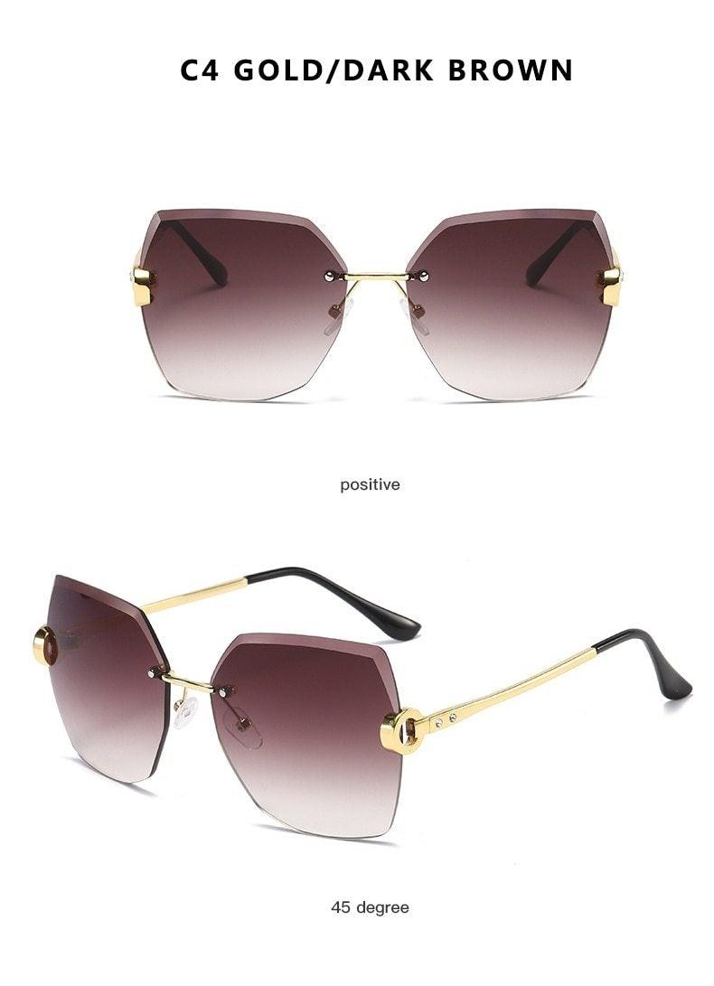 Classic Rimless Diamond Cut Sunglasses, UV400 Protection