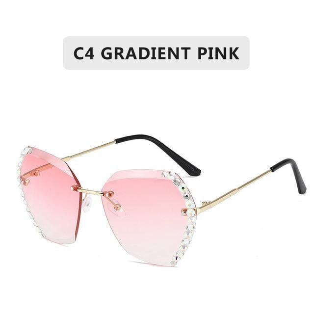 Classic Rimless Diamond Cut Sunglasses, UV400 Protection