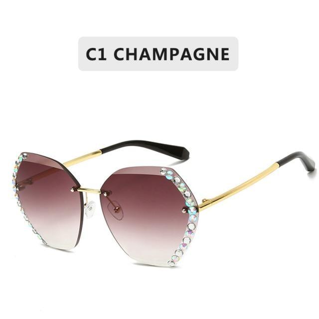 Classic Rimless Diamond Cut Sunglasses, UV400 Protection