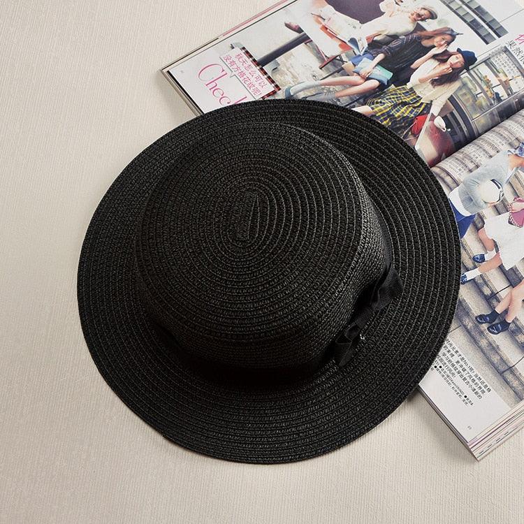 Girls Elegant Straw Beach Sun Hat with Bowknot UV Protection 56-58cm