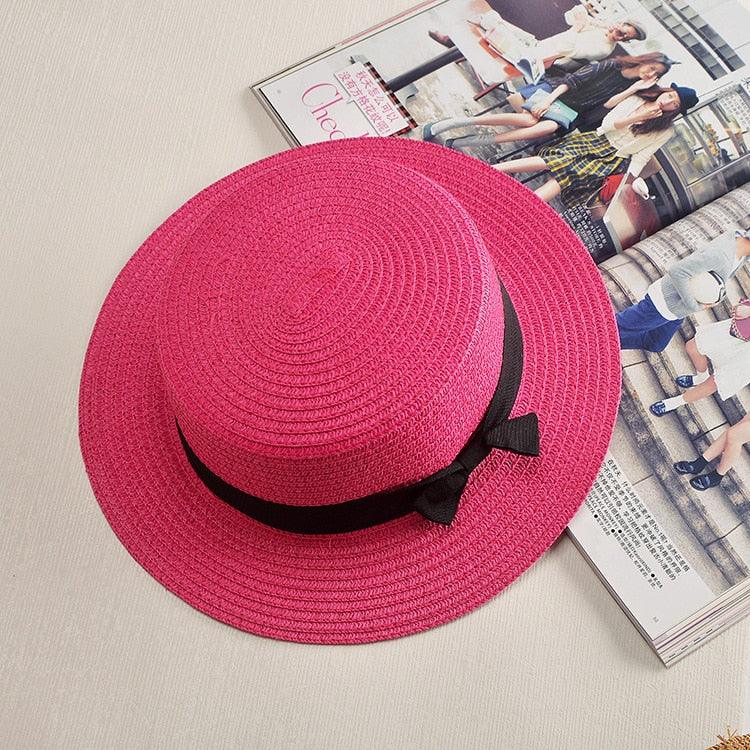Girls Elegant Straw Beach Sun Hat with Bowknot UV Protection 56-58cm