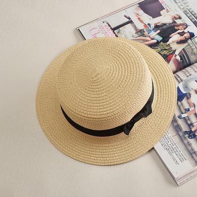 Girls Elegant Straw Beach Sun Hat with Bowknot UV Protection 56-58cm