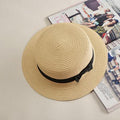Girls Elegant Straw Beach Sun Hat with Bowknot UV Protection 56-58cm