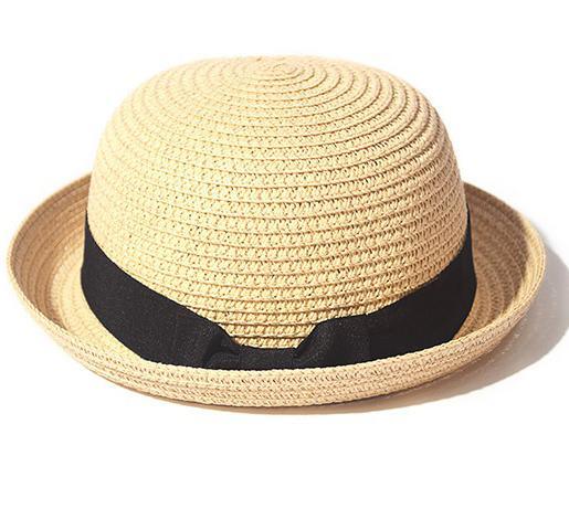Girls Elegant Straw Beach Sun Hat with Bowknot UV Protection 56-58cm
