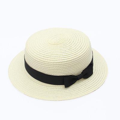 Girls Elegant Straw Beach Sun Hat with Bowknot UV Protection 56-58cm