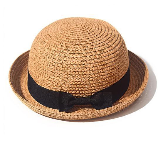 Girls Elegant Straw Beach Sun Hat with Bowknot UV Protection 56-58cm