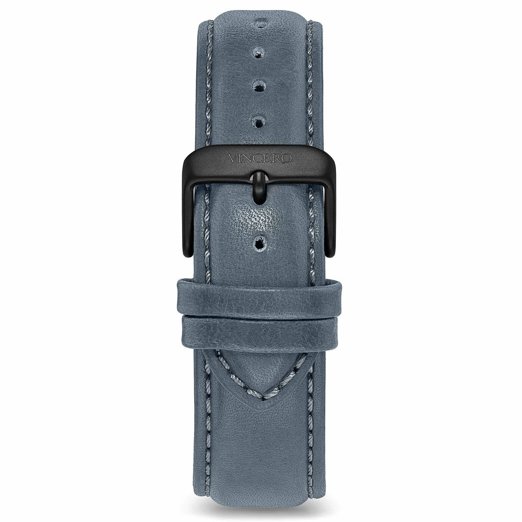 Slate Blue 22mm top-grain Italian leather watch strap with stainless steel buckle.