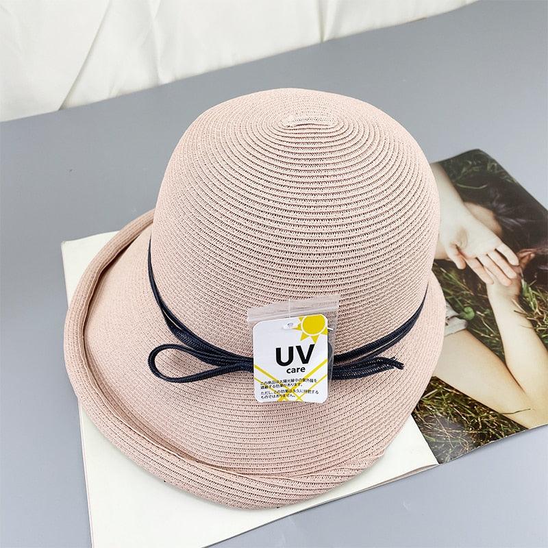Women's Foldable Wide Brim Straw Hat Vintage Sun Hat for Travel