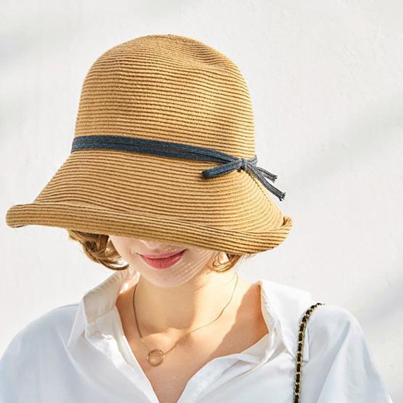 Women's Foldable Wide Brim Straw Hat Vintage Sun Hat for Travel