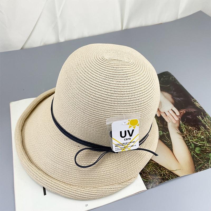 Women's Foldable Wide Brim Straw Hat Vintage Sun Hat for Travel