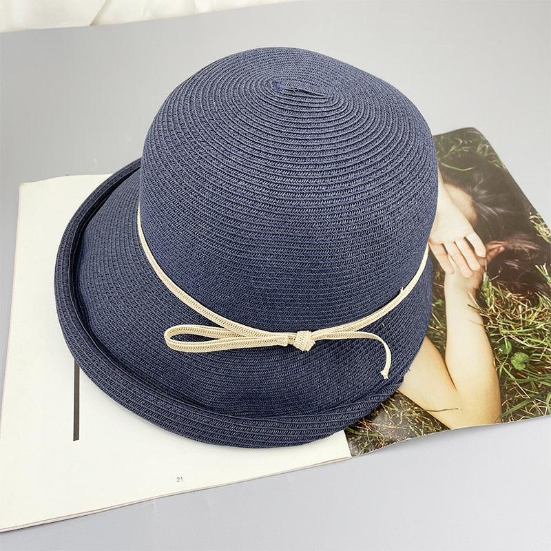 Women's Foldable Wide Brim Straw Hat Vintage Sun Hat for Travel