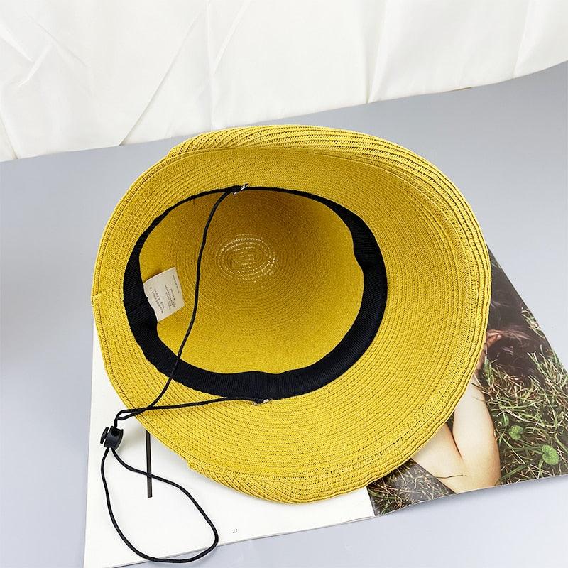 Women's Foldable Wide Brim Straw Hat Vintage Sun Hat for Travel