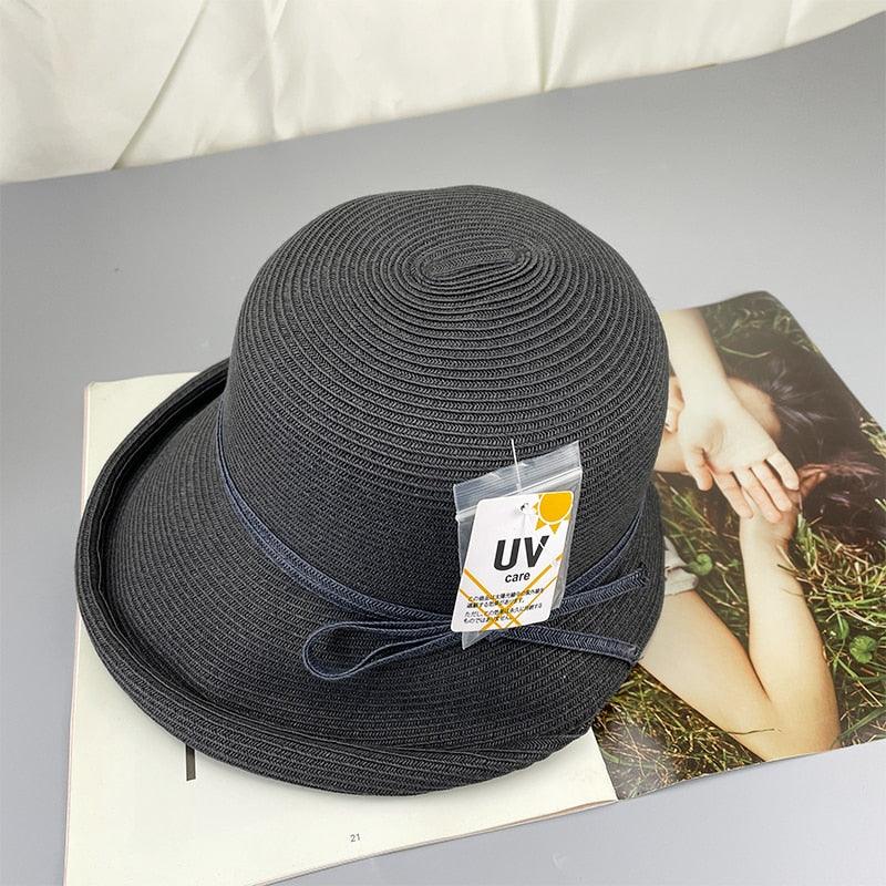 Women's Foldable Wide Brim Straw Hat Vintage Sun Hat for Travel