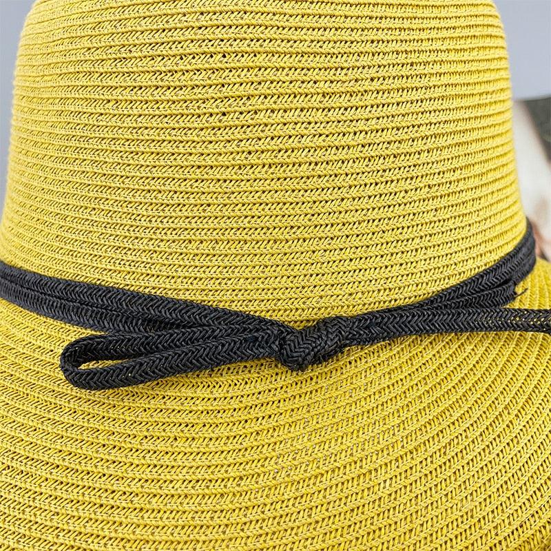 Women's Foldable Wide Brim Straw Hat Vintage Sun Hat for Travel