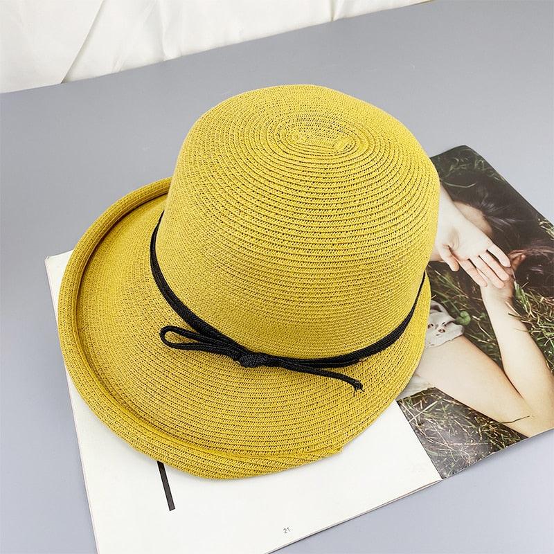 Women's Foldable Wide Brim Straw Hat Vintage Sun Hat for Travel