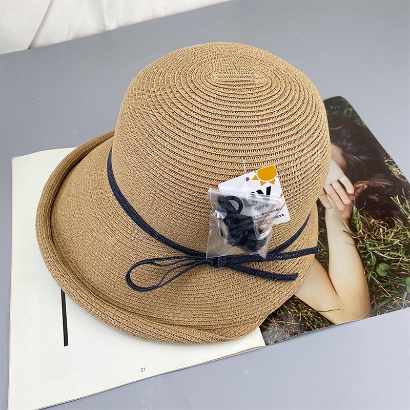 Women's Foldable Wide Brim Straw Hat Vintage Sun Hat for Travel