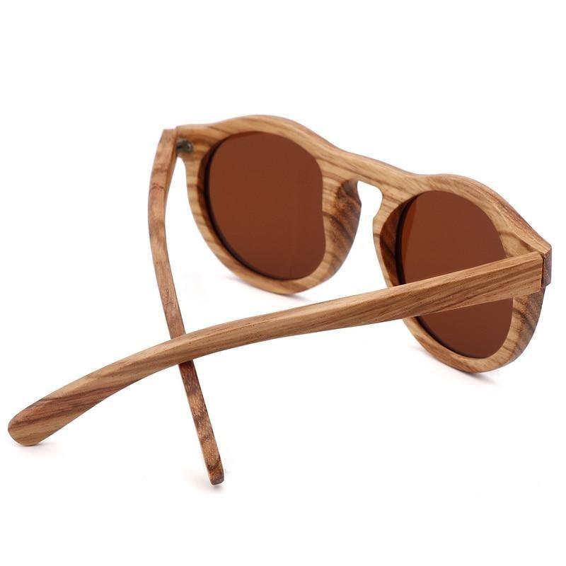 Retro Round Polarized Sunglasses Unisex Wood Style Frame