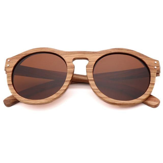 Retro Round Polarized Sunglasses Unisex Wood Style Frame