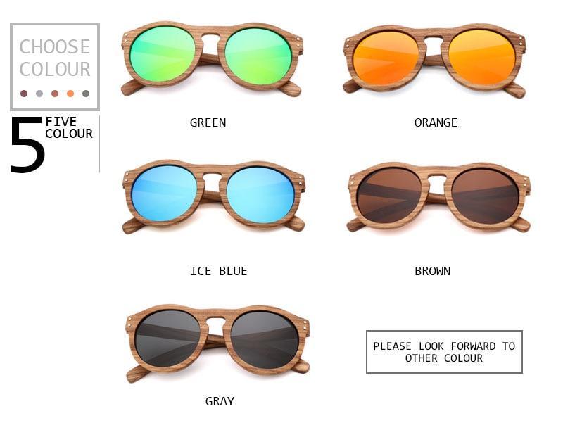 Retro Round Polarized Sunglasses Unisex Wood Style Frame