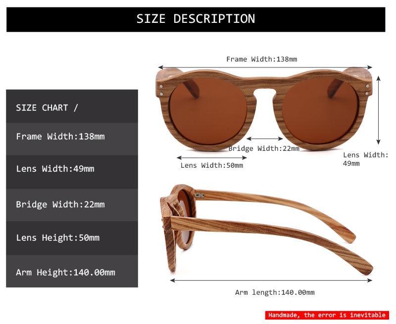 Retro Round Polarized Sunglasses Unisex Wood Style Frame