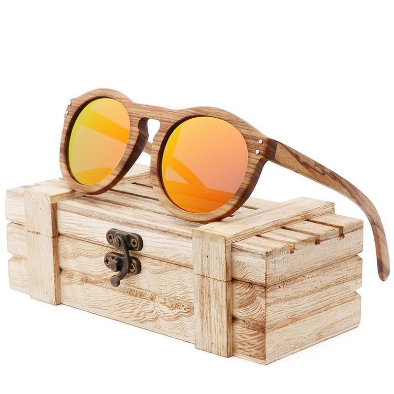 Retro Round Polarized Sunglasses Unisex Wood Style Frame