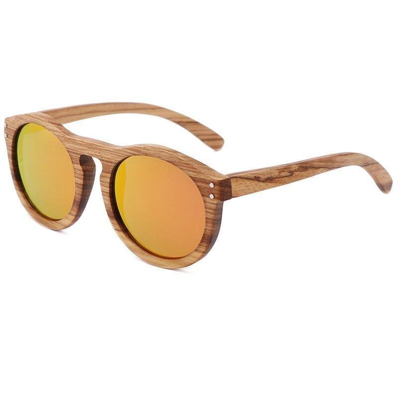 Retro Round Polarized Sunglasses Unisex Wood Style Frame