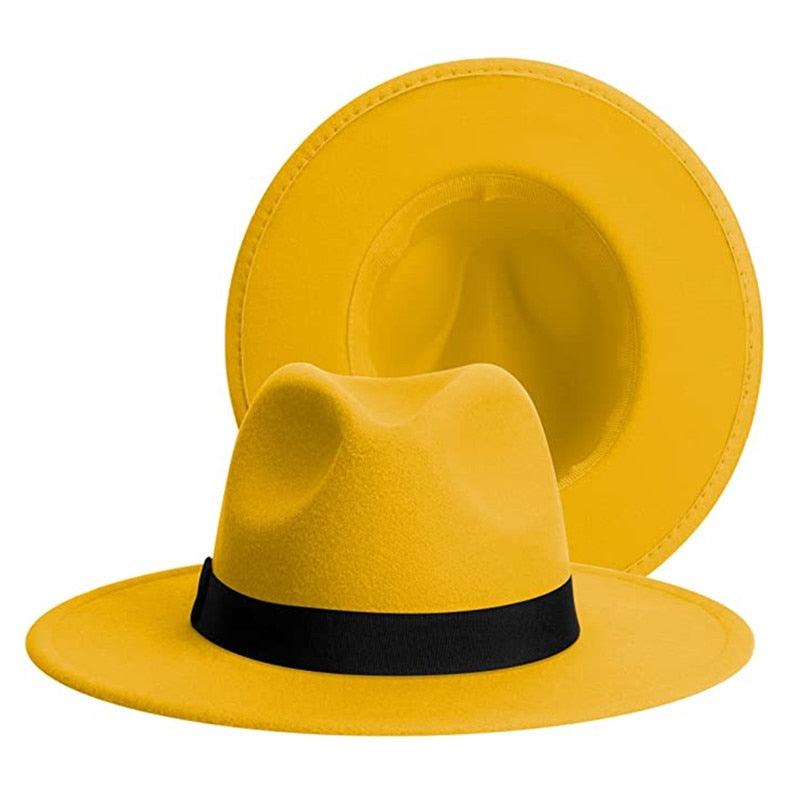 Classic Wide Brim Fedora Hat with Belt Unisex Woolen Cowboy Hat