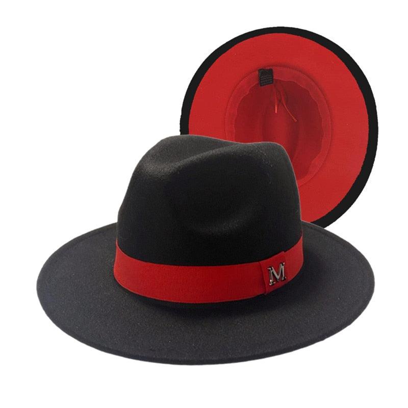 Classic Wide Brim Fedora Hat with Belt Unisex Woolen Cowboy Hat