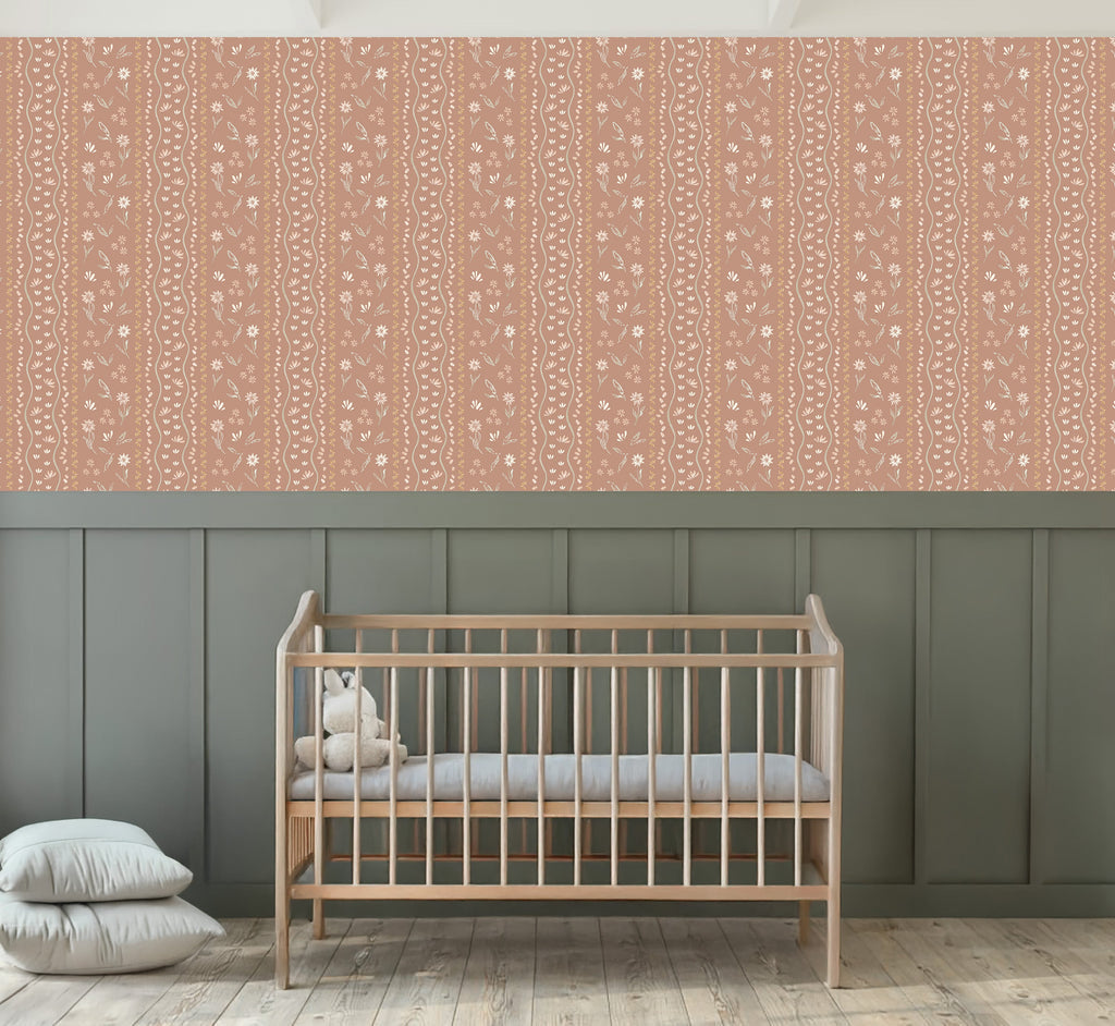 Brighton Floral Wallpaper in Terracotta Sage Green and Off-White