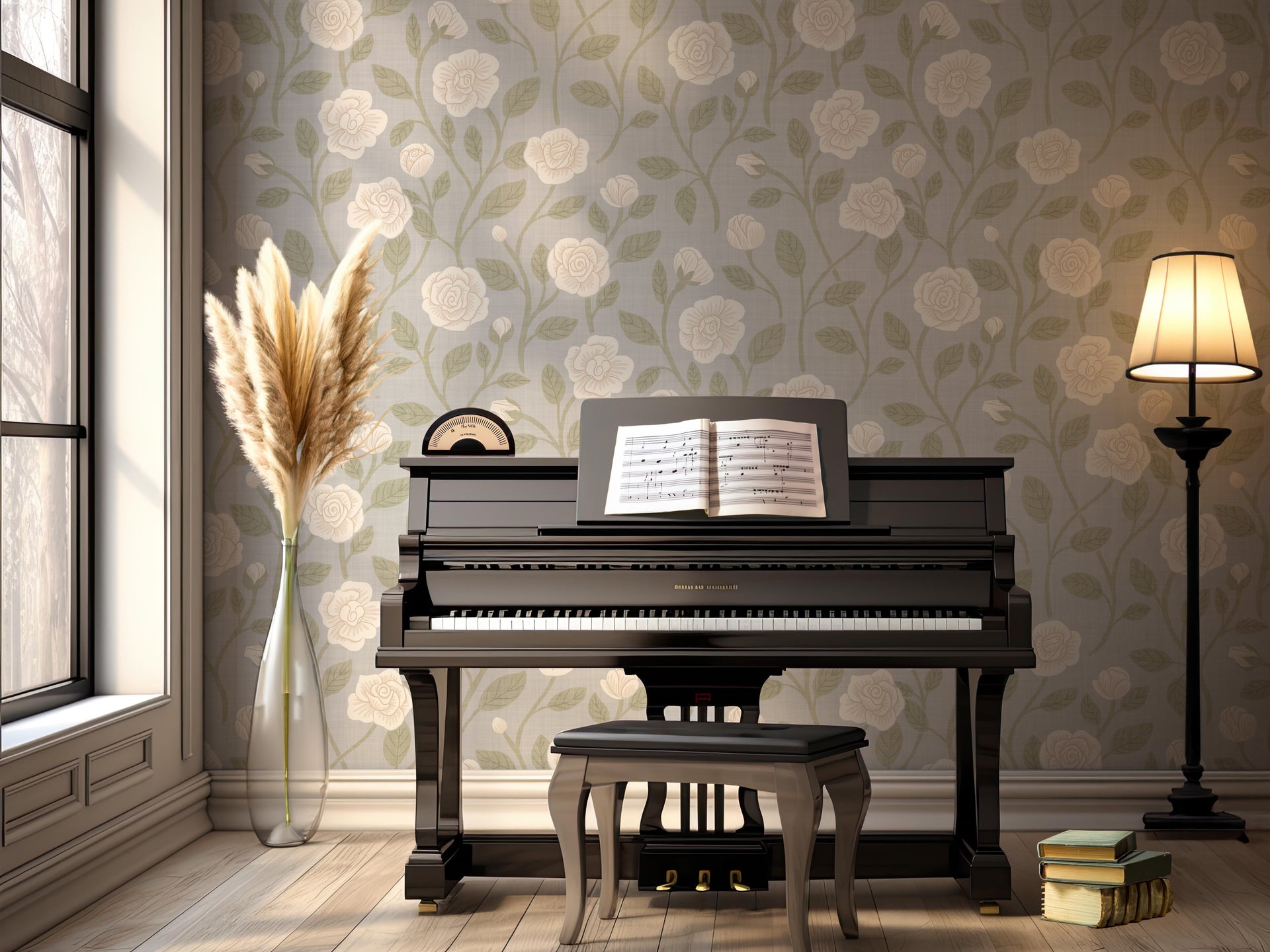 Clem Floral Wallpaper - Sage-Green and White Farmhouse Decor