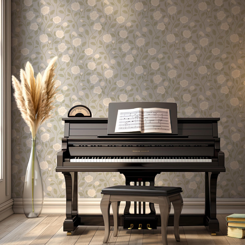 Clem Floral Wallpaper - Sage-Green and White Farmhouse Decor