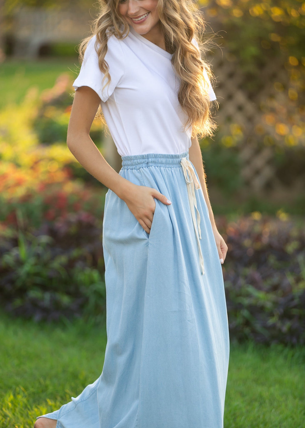 Cleo Chambray Tie Maxi Skirt | Denim A-Line