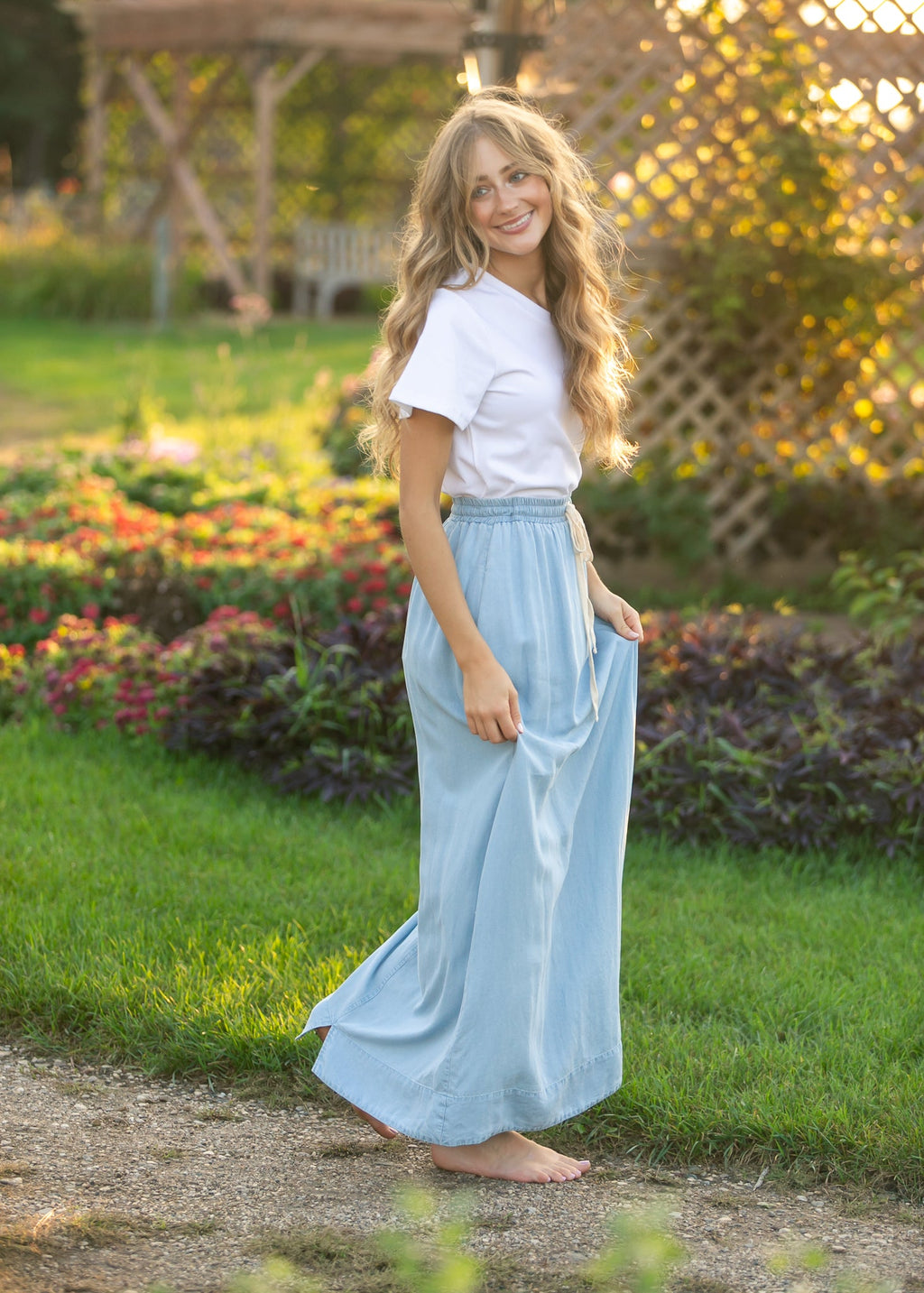 Cleo Chambray Tie Maxi Skirt | Denim A-Line