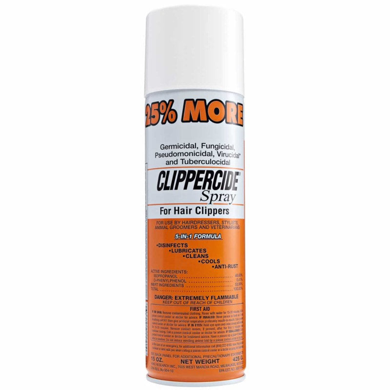 15oz Clippercide 5-in-1 spray bottle in white and orange packaging for professional hair clippers.