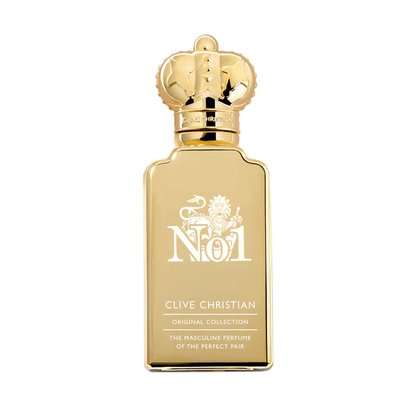 Gold-toned bottle of Clive Christian No 1 Masculine Eau de Parfum.