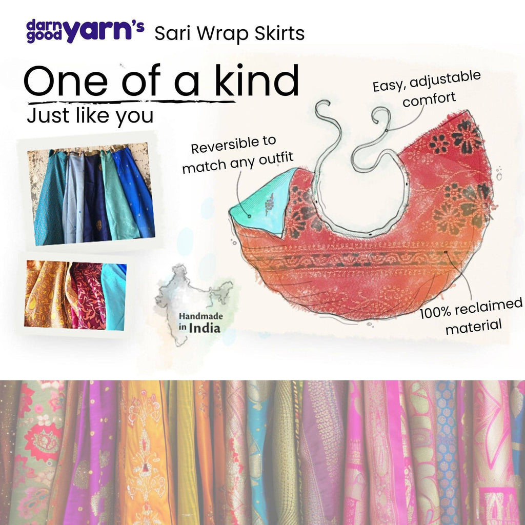 Mini Sari Wrap Skirt - Reclaimed Fabric Adjustable Knee-Length